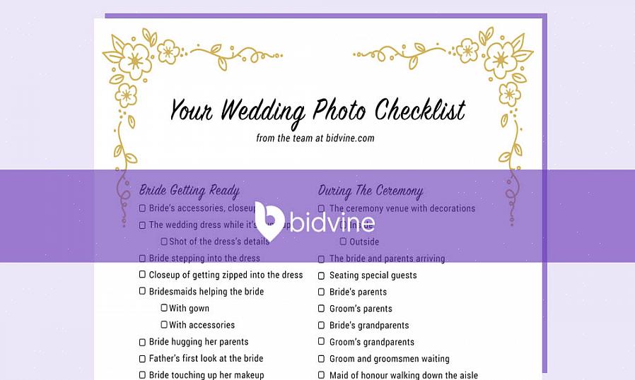 Deze checklist voor een huwelijksceremonie is bedoeld om u te helpen bij het bijhouden van alle dingen