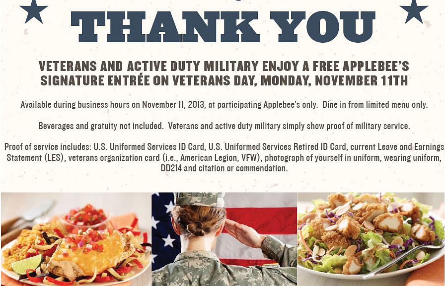 Sommige restaurants laten gasten of familieleden deelnemen aan de gratis Veterans Day-maaltijd